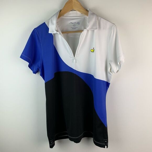 Magnolia Lane Masters Golf Shirt Womens L Short Sleeve 1/4 zip Color Block Top - Picture 2 of 9